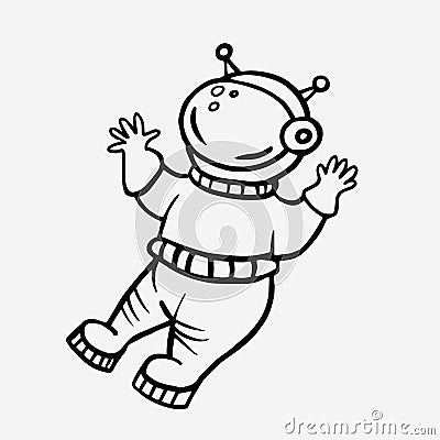 Cosmonaut. Vector linear drawing of an astronaut. Doodle style drawing. Man in space Vector Illustration