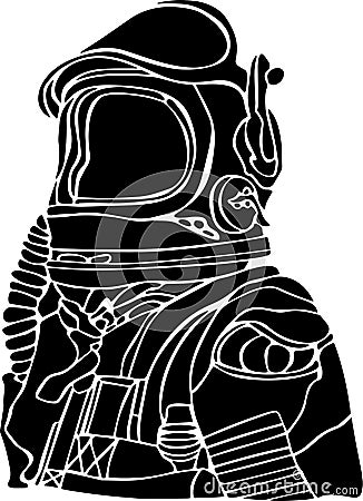 Cosmonaut Vector Stencil, Black and White Vector Illustration
