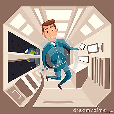 Cosmonaut in zero gravity. Vector cartoon illustration Vector Illustration