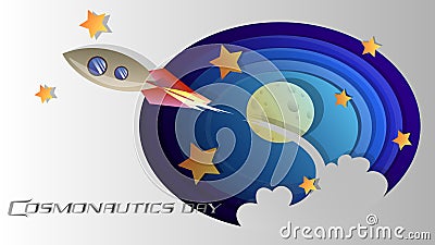 Cosmonautics day.Illustration, collage is dedicated to the holiday and all who love the theme of space. Vector Illustration