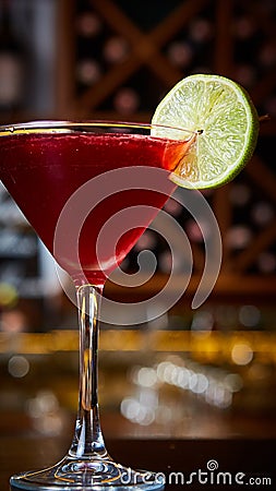 Cosmopolitan - Alcoholic Cocktail made from Vodka, Cointreau, Lime Juice and Cranberry Juice. Stock Photo