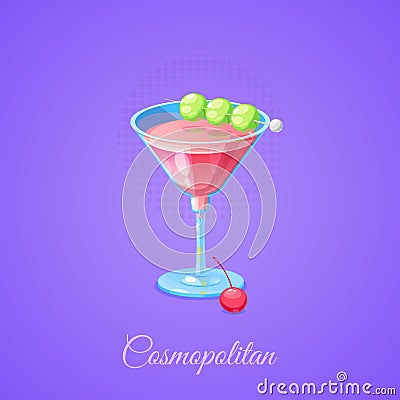 Cosmopolitan alcoholic cocktail. Vector Illustration