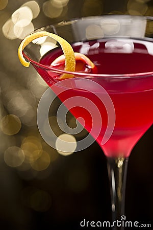 Cosmopolitan cocktail with lemon garnish Stock Photo