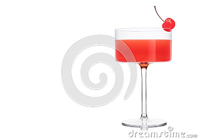 Cosmopolitan cocktail in modern crystal glass with pink cherry on white Stock Photo