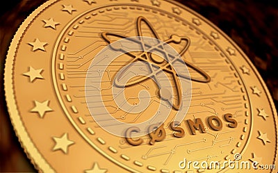 Cosmos atom cryptocurrency symbol golden coin illustration Cartoon Illustration