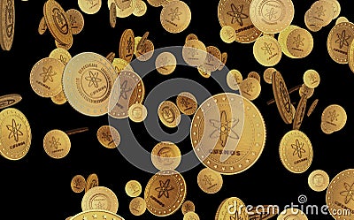 Cosmos atom cryptocurrency symbol golden coin illustration Cartoon Illustration