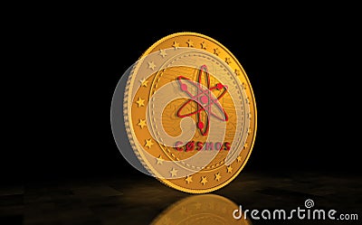 Cosmos atom cryptocurrency symbol golden coin illustration Cartoon Illustration