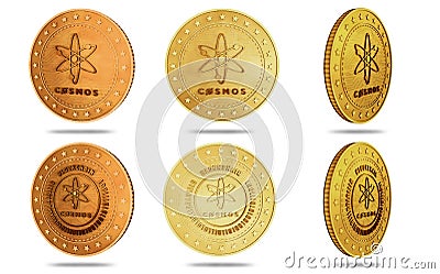 Cosmos atom cryptocurrency symbol golden coin illustration Cartoon Illustration