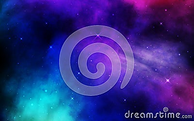 Cosmos background. Colorful space with stardust and shining stars. Bright nebula and milky way. Blue galaxy backdrop Vector Illustration