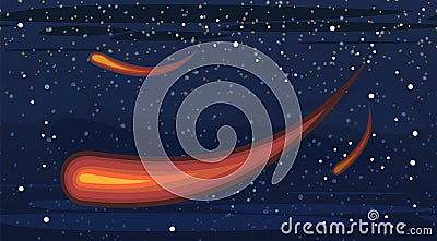 Cosmos background. Starry sky landscape. Planets and their satellites. A bright comet. Flat style. Cartoon design Vector Illustration