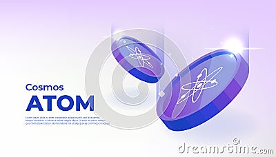 Cosmos coin banner. ATOM coin cryptocurrency concept banner background Vector Illustration