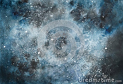 Cosmos, cosmic space with galaxies, nebulae and stars watercolor illustration Stock Photo