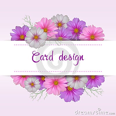 Cosmos flower card design. Floral invitation. Vector Illustration