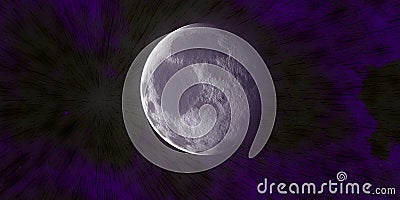 Cosmos grey planet and speed beams on dark background with purple nebula sky Cartoon Illustration