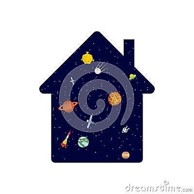 Cosmos inside house. Stars in home. Inner world concept Microcosm Vector Illustration