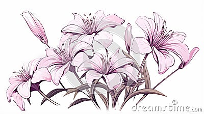 Cosmos Lily Clip Art: Realistic Stylized Flowers For Decorative Backgrounds Stock Photo