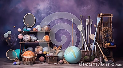 Cosmos magic sky and planets pattern with stars smash cake backdrop, anniversary, custom-made, colorfull Stock Photo
