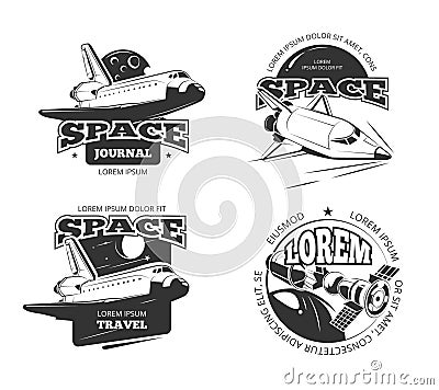 Cosmos, space astronaut badges, emblems and logos vector set Vector Illustration