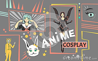 Cosplay Anime Collage Vector Illustration