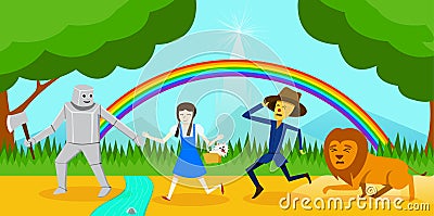 Cosplay as Dorothy and friend go to wizard of Oz Vector Illustration
