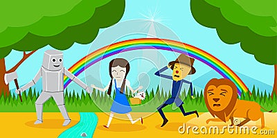 Cosplay as Dorothy and friend go to wizard of Oz Vector Illustration