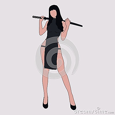 Cosplay beautiful woman with black suit ninja. Vector illustration isolated Vector Illustration