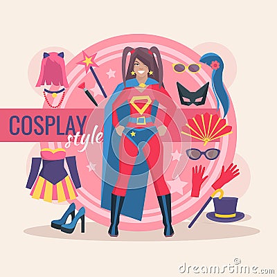 Cosplay Character Pack For Girl Vector Illustration