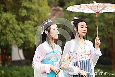 Cosplay Chinese best close friends bestie in traditional ancient drama costume hanfu Stock Photo