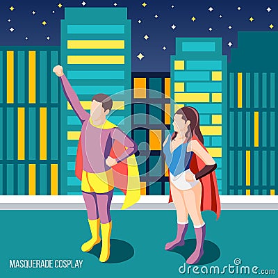 Cosplay Isometric Background Vector Illustration