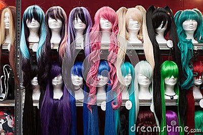 Cosplay wigs on sale at Festival del Fumetto conve Editorial Stock Photo