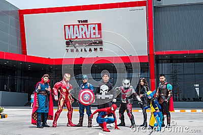 Cosplayer group are act in front of the Marvel Experience Thailand at Megabangna, Samut Prakan, Thailand. Editorial Stock Photo