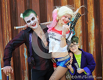 Cosplayers in Harley Quinn costume, in Joker costumes Editorial Stock Photo