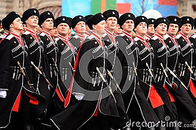 Cossacks of the Kuban Cossack army during the dress rehearsal of the military parade on Red Square in Moscow Editorial Stock Photo