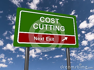 Cost cutting next exit traffic sign Stock Photo