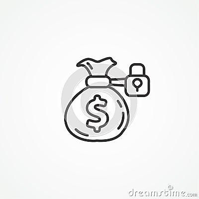 cost saving line icon. locked money bag icon Vector Illustration