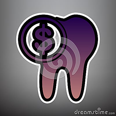 The cost of tooth treatment sign. Vector. Violet gradient icon w Vector Illustration