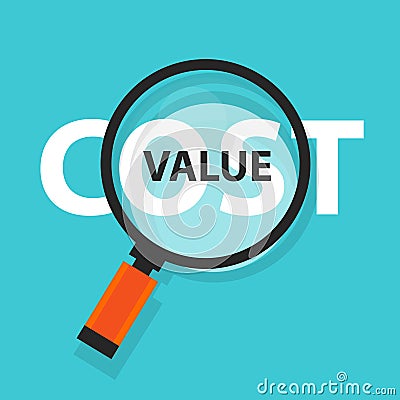 Cost value concept business magnifying word focus on text Vector Illustration