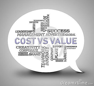 Cost Versus Value Words Portrays Spending vs Benefit Received - 3d Illustration Stock Photo