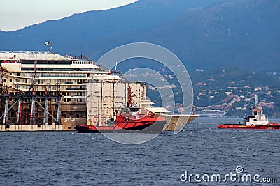 Costa Concordia, sea voyage and arrival at the port of Genoa Voltri Editorial Stock Photo