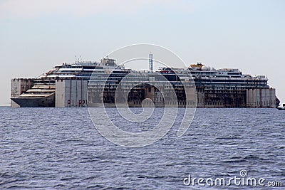 Costa Concordia, sea voyage and arrival at the port of Genoa Voltri Editorial Stock Photo