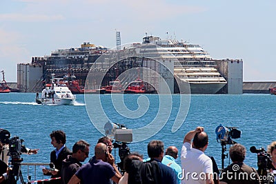 Costa Concordia, sea voyage and arrival at the port of Genoa Voltri Editorial Stock Photo