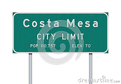 Costa Mesa City Limit road sign Cartoon Illustration