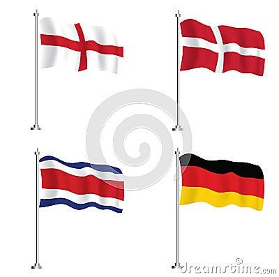 Costa Rica, Denmark, Germany and England Flag Set Stock Photo