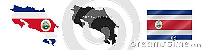 Costa Rica. Detailed flag map. Detailed silhouette. Waving flag. Vector illustration Vector Illustration