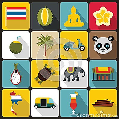 Costa Rica icons set, flat ctyle Vector Illustration