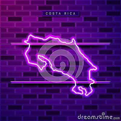 Costa Rica map glowing purple neon lamp sign Vector Illustration