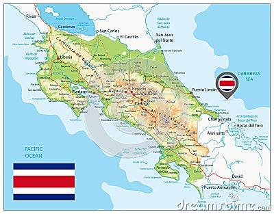 Costa Rica Physical Map Vector Illustration