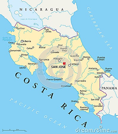 Costa Rica Political Map Vector Illustration