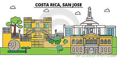 Costa Rica, San Jose outline city skyline, linear illustration Vector Illustration