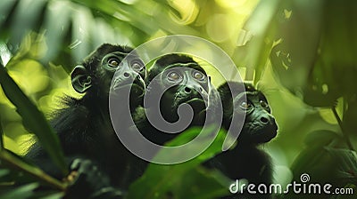 Costa rican jungle howler monkeys in lush habitat with diverse wildlife, hyperrealistic detail Stock Photo